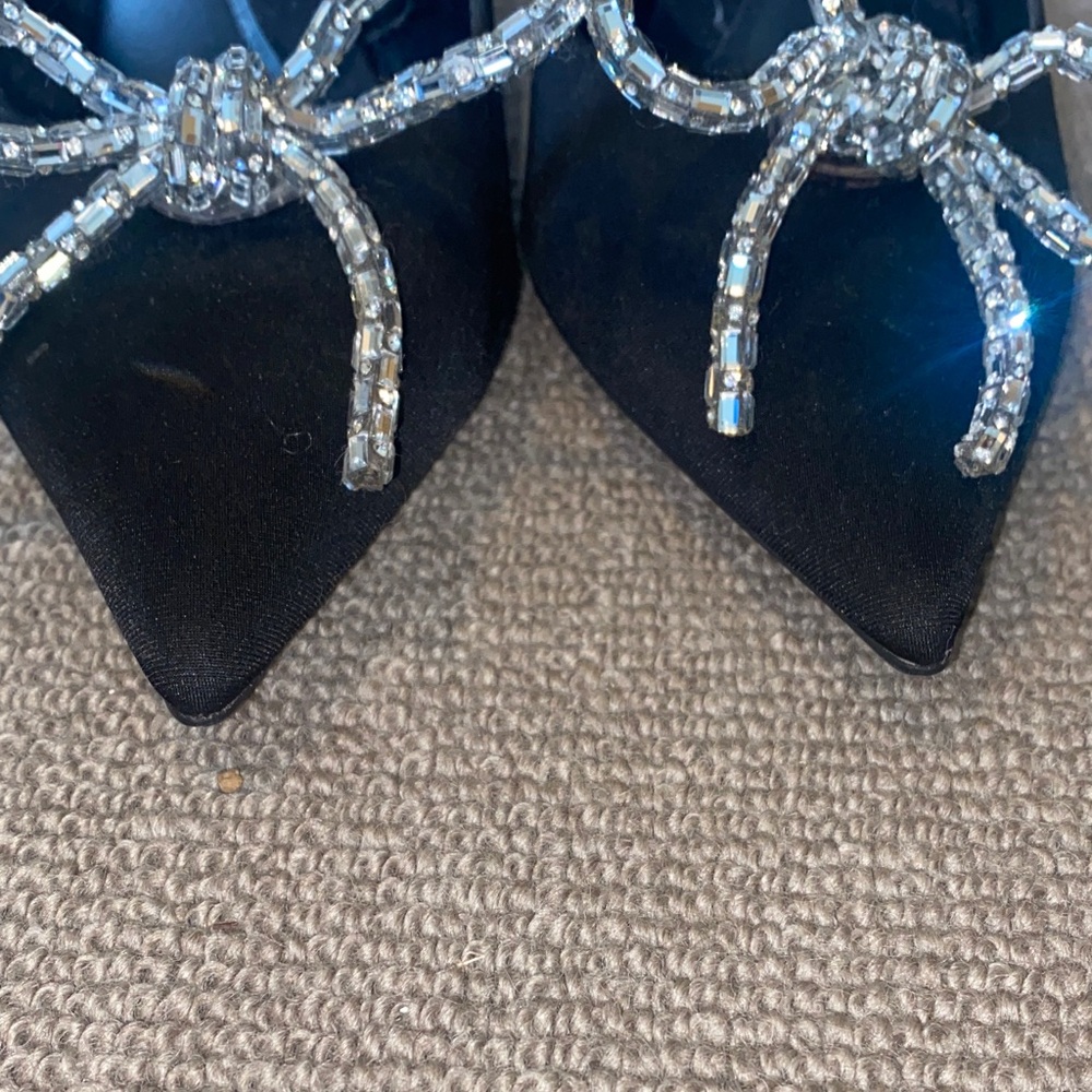 Zara Black Heels with Silver Rhinestone Embellished Bow sz 39 - Picture 7 of 9